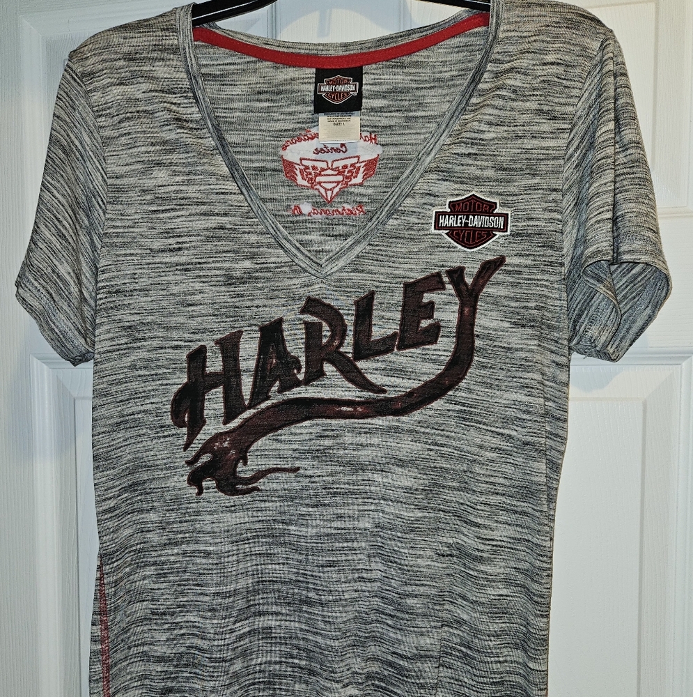 Harley Davidson Womens Short Sleeve V-Neck T-Shirt - Lg